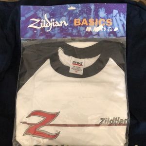 Brand new in package Zildjian baseball jersey type shirt.  Size M